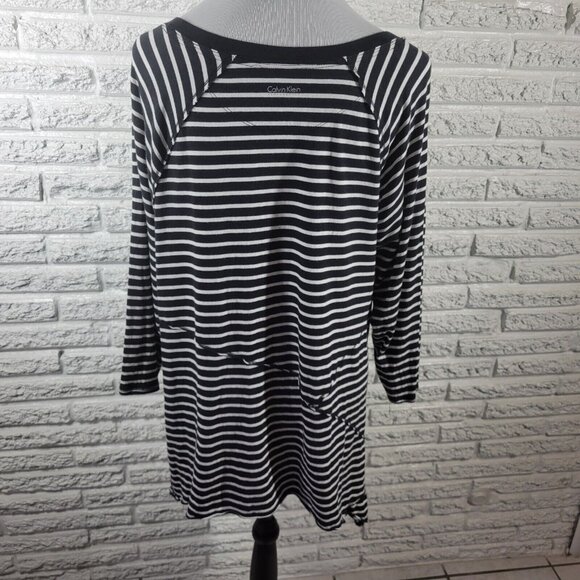 Calvin Klein Women Top 1X Tunic Performance Black Stripe Asymmetric STR191E - Picture 5 of 9